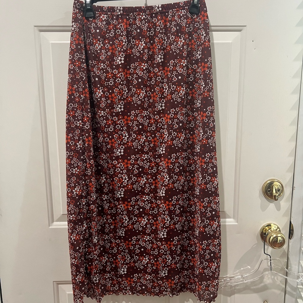 Women's Burgundy Floral Maxi Skirt with Rust Accents